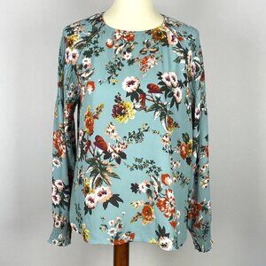 a.n.a Semi Sheer Top Sz L Floral Smocked Bishop Sleeve Fairy Festival Bloomcore